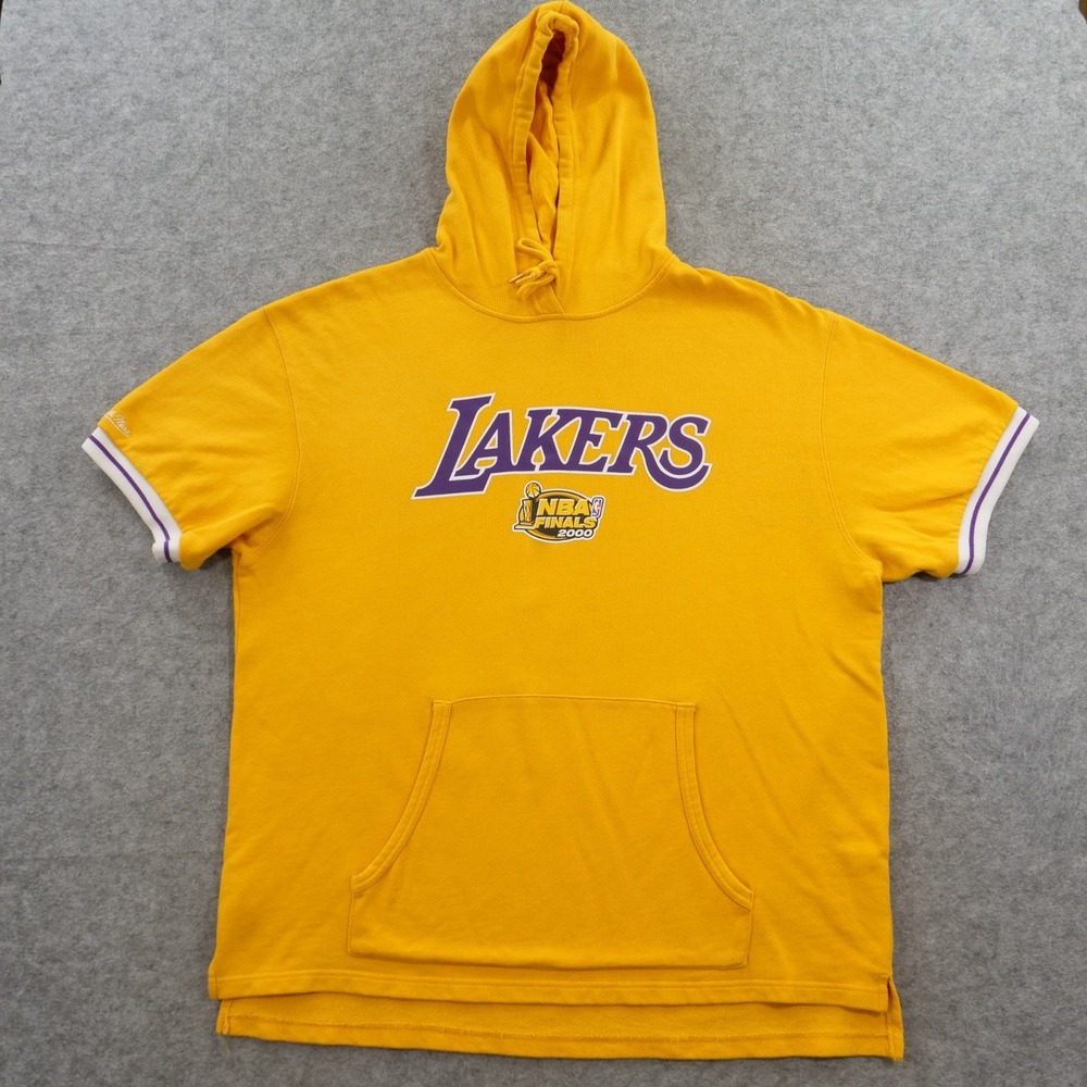 Mitchell & Ness Lakers Short Sleeve Hoodie Mens XL Yellow NBA Finals 2000 HWC